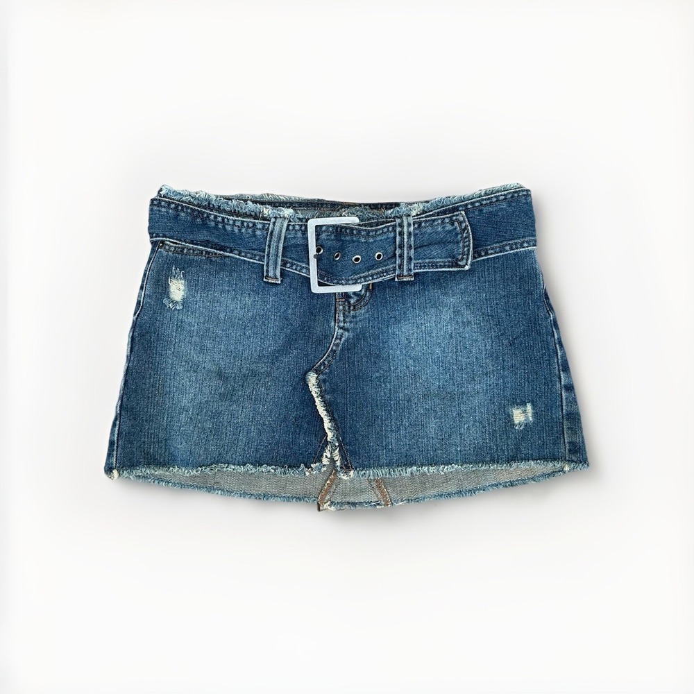 Hollister Y2K Mini Low Rise Skirt Denim Vtg Size 4?‎ Belt Buckle